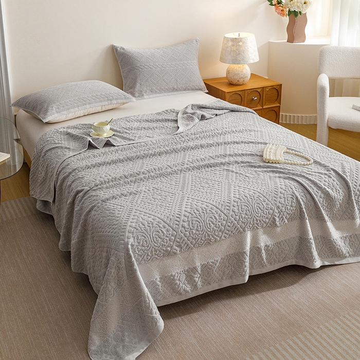 91家纺网 家纺一手货源 找家纺 悦然毛巾被 2026春夏新款全棉老式毛巾被夏凉被夏被 菱纹浅灰