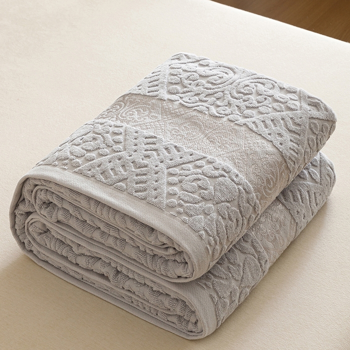 91家纺网 家纺一手货源 找家纺 悦然毛巾被 2026春夏新款全棉老式毛巾被夏凉被夏被 菱纹浅灰
