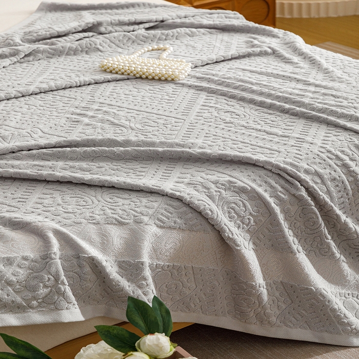 91家纺网 家纺一手货源 找家纺 悦然毛巾被 2026春夏新款全棉老式毛巾被夏凉被夏被 菱纹浅灰