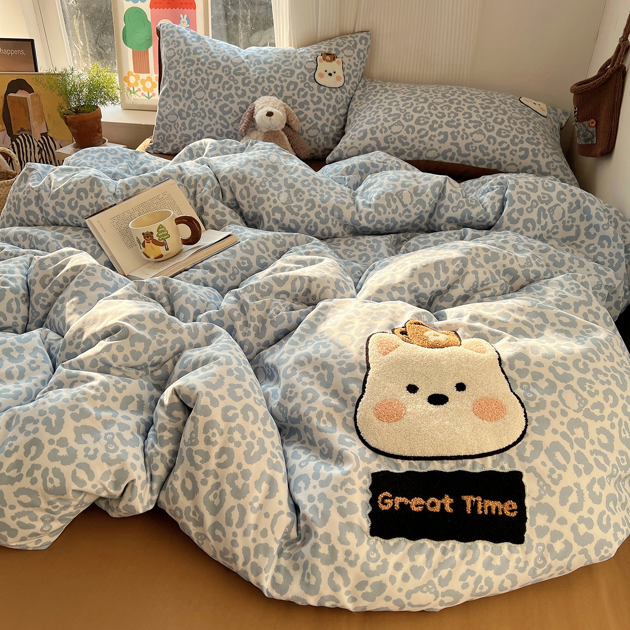 91家纺网 家纺一手货源 找家纺 初夏家纺 2026 毛巾绣四件套A类仿棉105g 卡通可爱【提供买家秀】 毛巾绣-豹纹咖啡