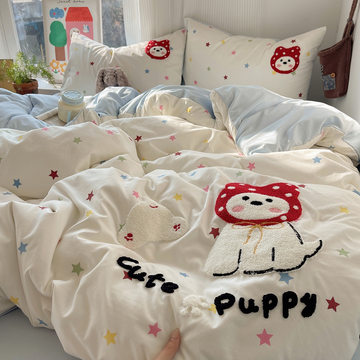 91家纺网 家纺一手货源 找家纺 初夏家纺 2026 毛巾绣四件套A类仿棉105g 卡通可爱【提供买家秀】 毛巾绣-呆萌小红帽