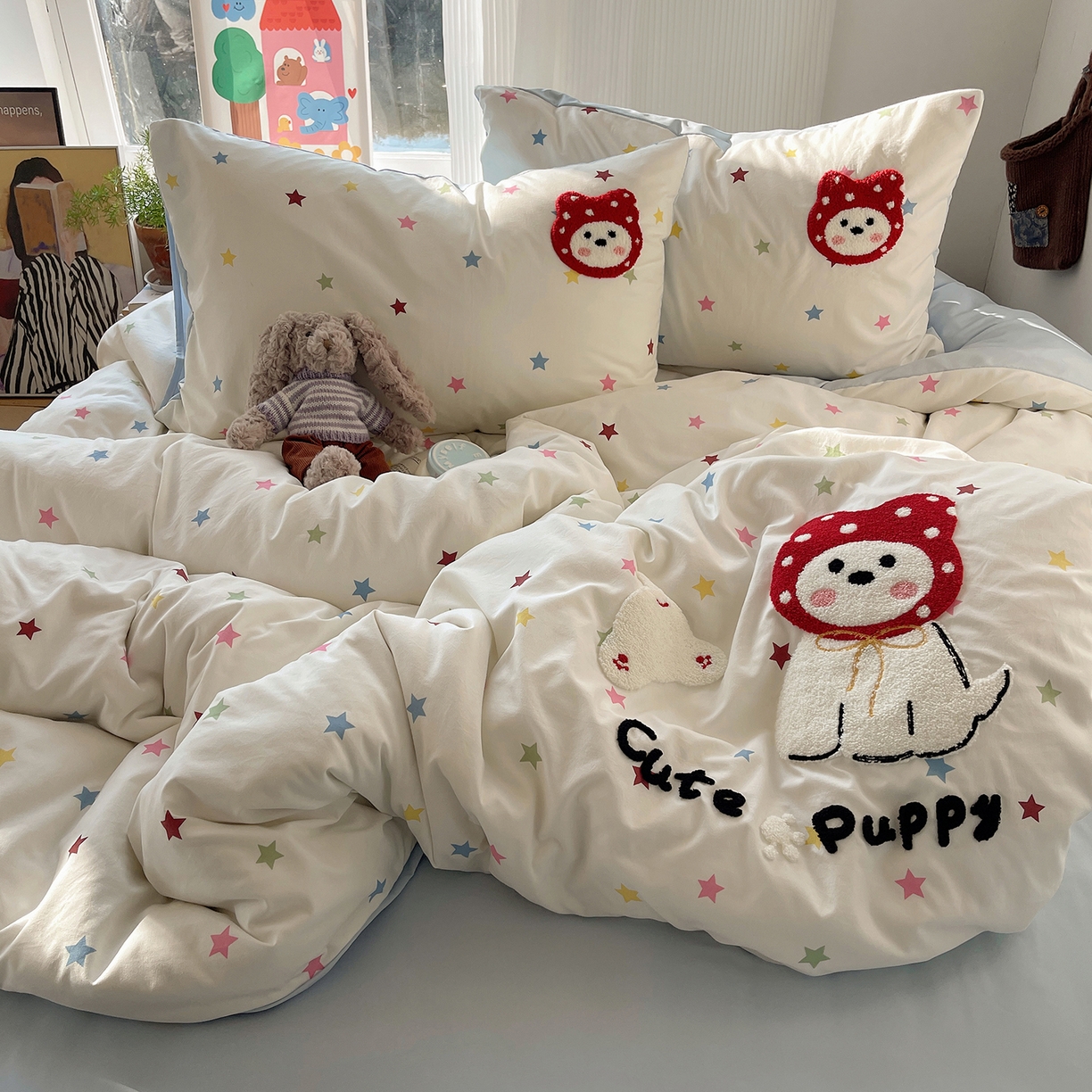 91家纺网 家纺一手货源 找家纺 初夏家纺 2026 毛巾绣四件套A类仿棉105g 卡通可爱【提供买家秀】 毛巾绣-呆萌小红帽