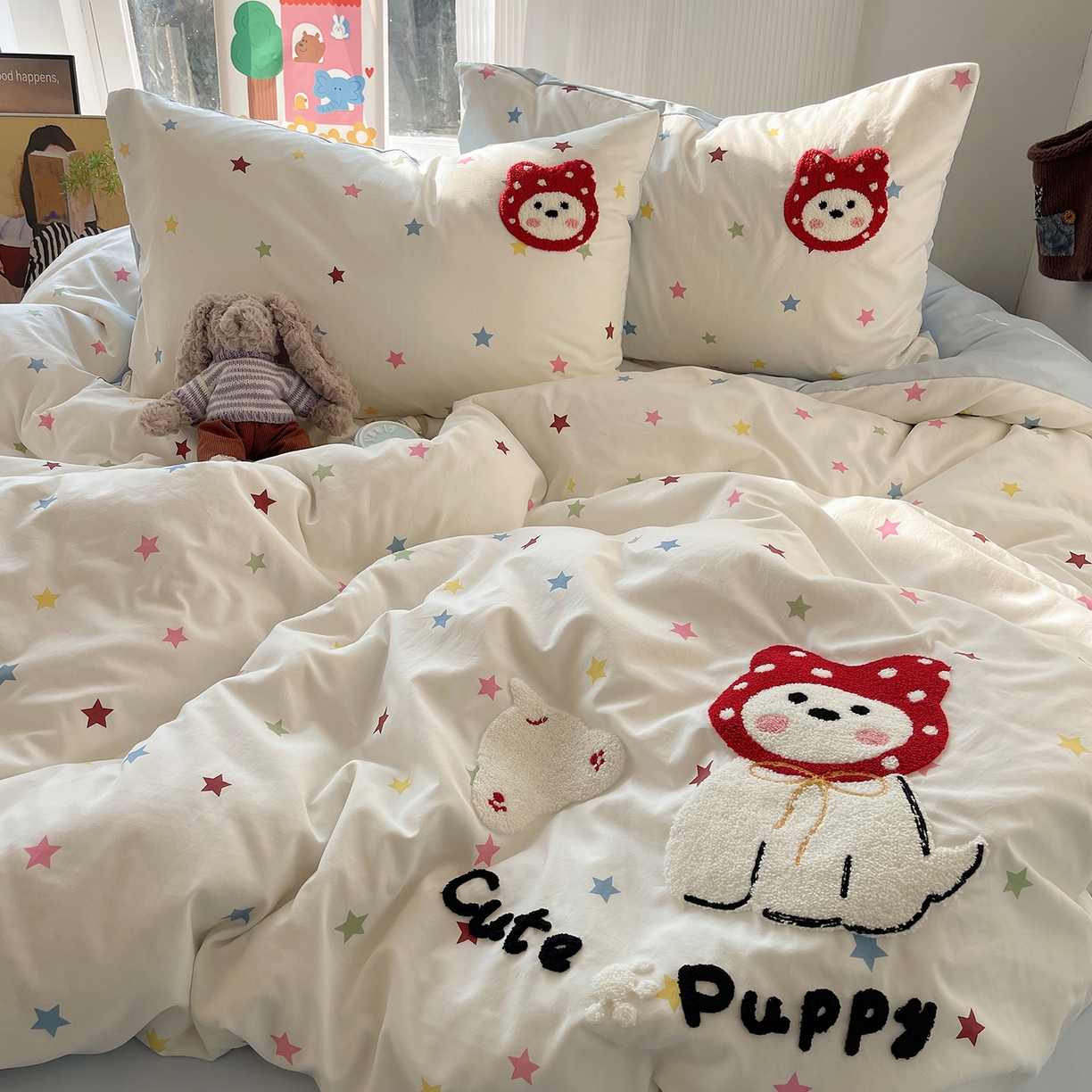 91家纺网 家纺一手货源 找家纺 初夏家纺 2026 毛巾绣四件套A类仿棉105g 卡通可爱【提供买家秀】 毛巾绣-呆萌小红帽