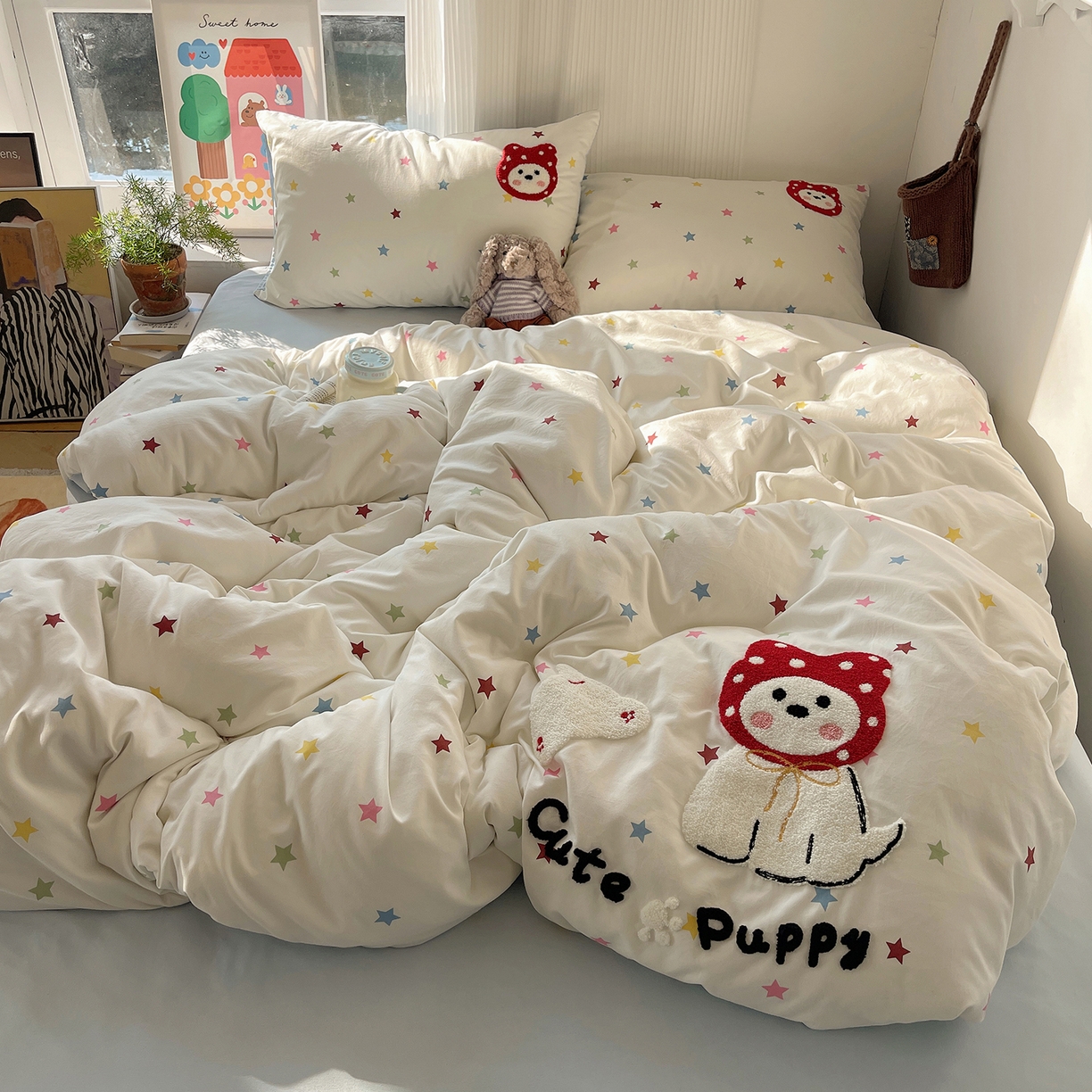 91家纺网 家纺一手货源 找家纺 初夏家纺 2026 毛巾绣四件套A类仿棉105g 卡通可爱【提供买家秀】 毛巾绣-呆萌小红帽