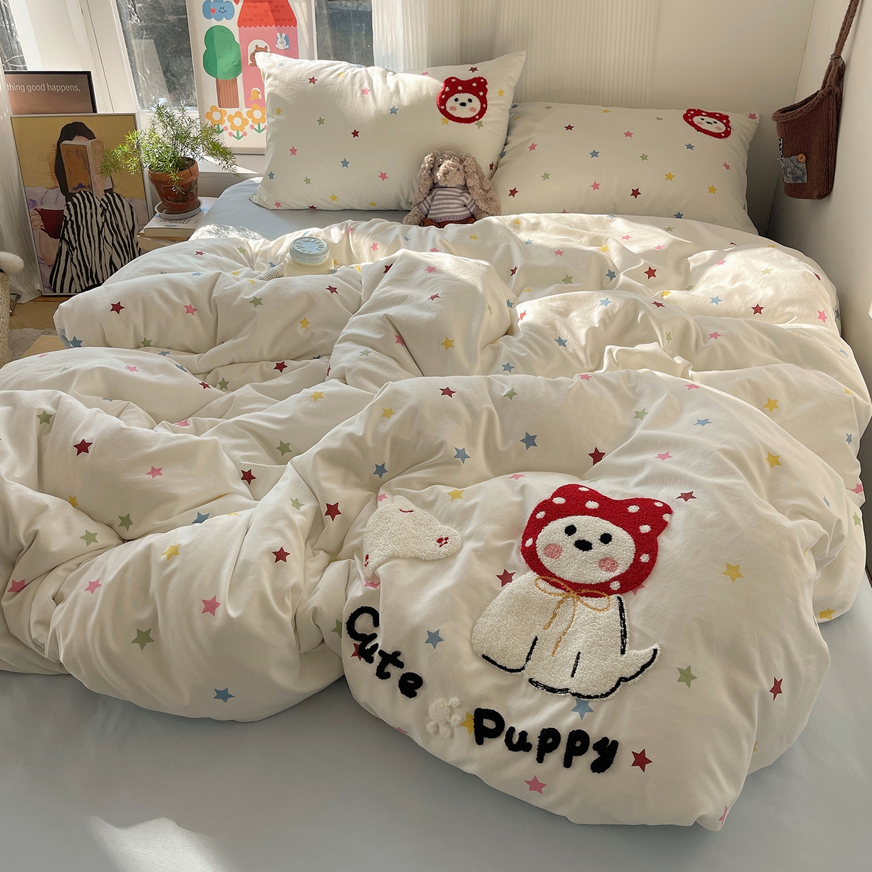 91家纺网 家纺一手货源 找家纺 初夏家纺 2026 毛巾绣四件套A类仿棉105g 卡通可爱【提供买家秀】 毛巾绣-呆萌小红帽