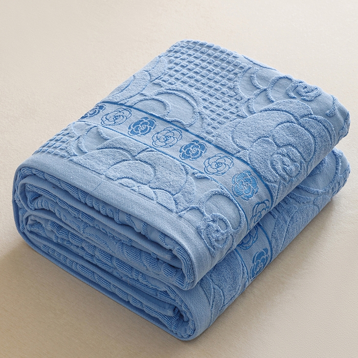 91家纺网 家纺一手货源 找家纺 悦然毛巾被 2026春夏新款全棉老式毛巾被夏凉被夏被 山茶旧梦深蓝