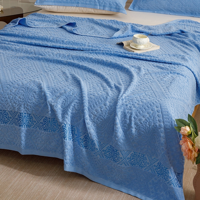 91家纺网 家纺一手货源 找家纺 悦然毛巾被 2026春夏新款全棉老式毛巾被夏凉被夏被 菱纹深蓝