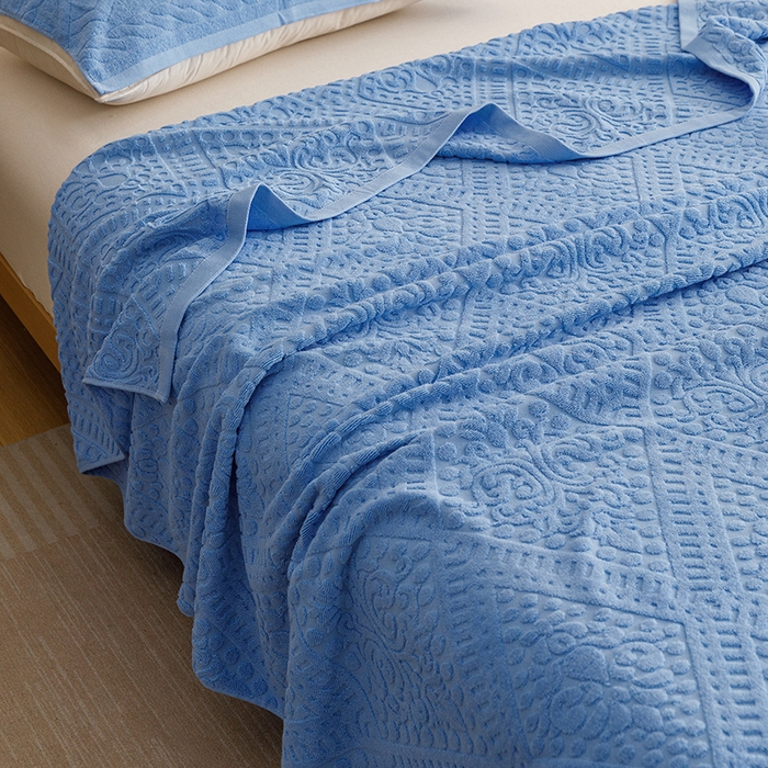 91家纺网 家纺一手货源 找家纺 悦然毛巾被 2026春夏新款全棉老式毛巾被夏凉被夏被 菱纹深蓝