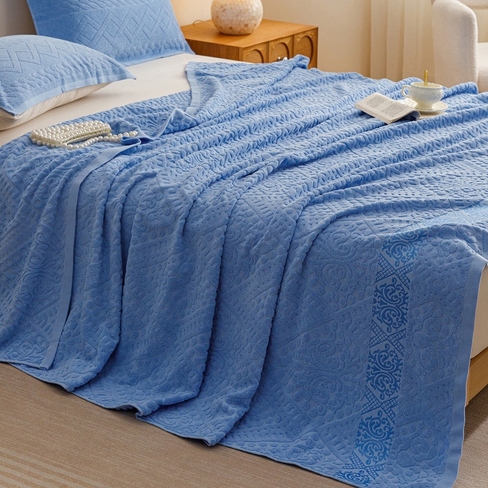 91家纺网 家纺一手货源 找家纺 悦然毛巾被 2026春夏新款全棉老式毛巾被夏凉被夏被 菱纹深蓝