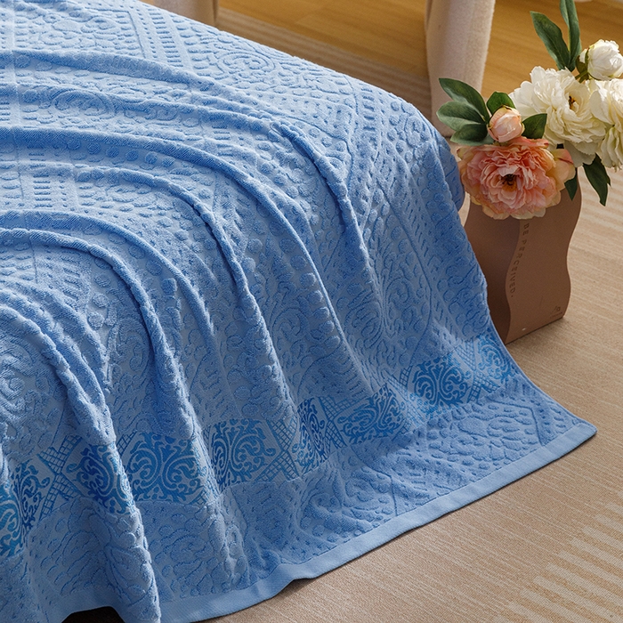 91家纺网 家纺一手货源 找家纺 悦然毛巾被 2026春夏新款全棉老式毛巾被夏凉被夏被 菱纹深蓝