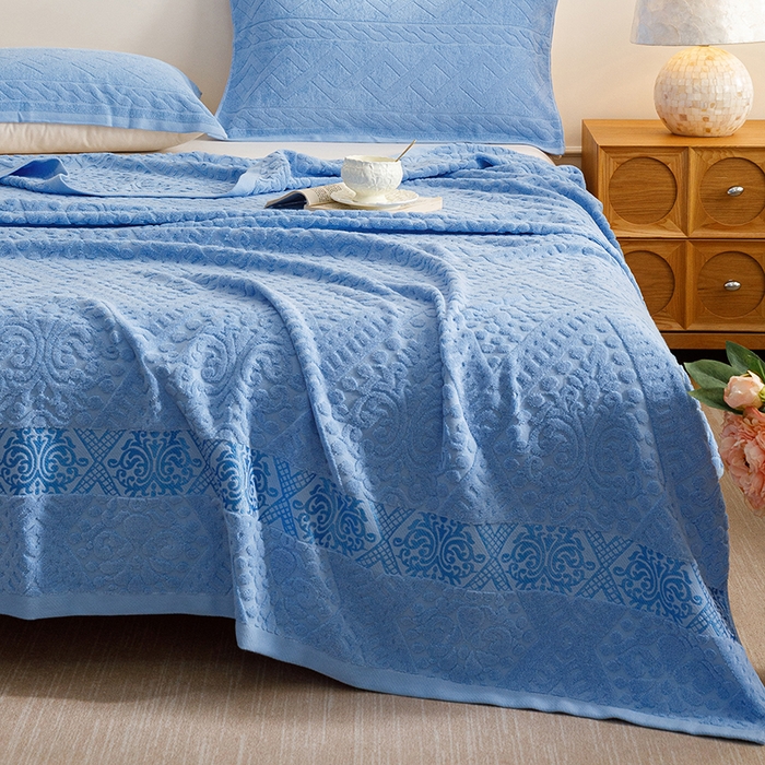 91家纺网 家纺一手货源 找家纺 悦然毛巾被 2026春夏新款全棉老式毛巾被夏凉被夏被 菱纹深蓝