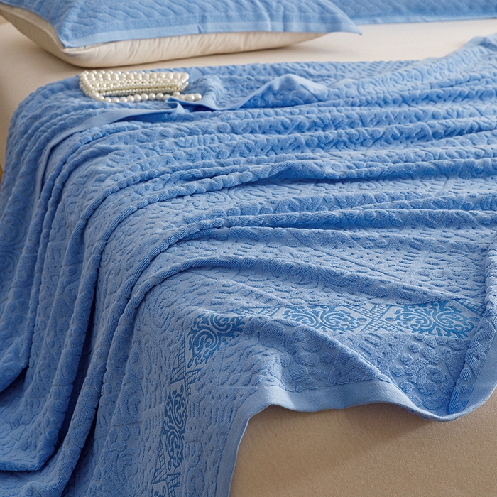 91家纺网 家纺一手货源 找家纺 悦然毛巾被 2026春夏新款全棉老式毛巾被夏凉被夏被 菱纹深蓝