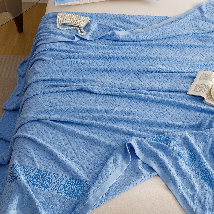 91家纺网 家纺一手货源 找家纺 悦然毛巾被 2026春夏新款全棉老式毛巾被夏凉被夏被 菱纹深蓝