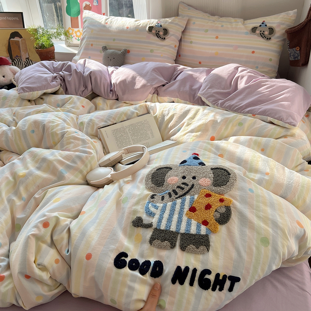 初夏家纺 2026 毛巾绣四件套A类仿棉105g 卡通可爱【提供买家秀】 毛巾绣-晚安小象