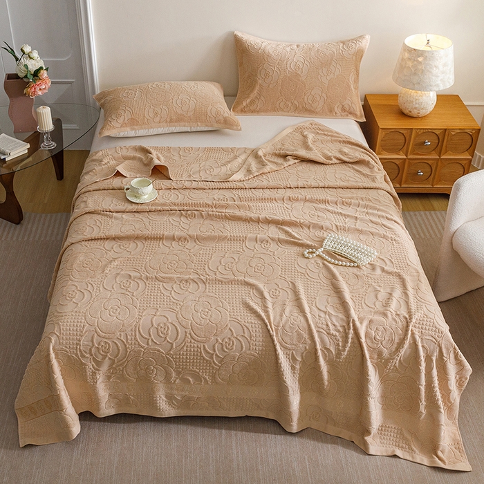 91家纺网 家纺一手货源 找家纺 悦然毛巾被 2026春夏新款全棉老式毛巾被夏凉被夏被 山茶旧梦咖啡