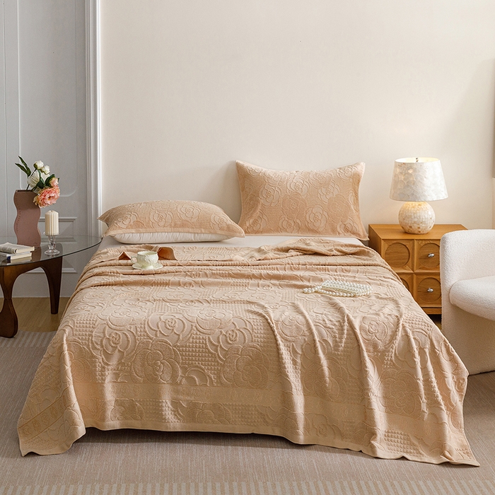 91家纺网 家纺一手货源 找家纺 悦然毛巾被 2026春夏新款全棉老式毛巾被夏凉被夏被 山茶旧梦咖啡