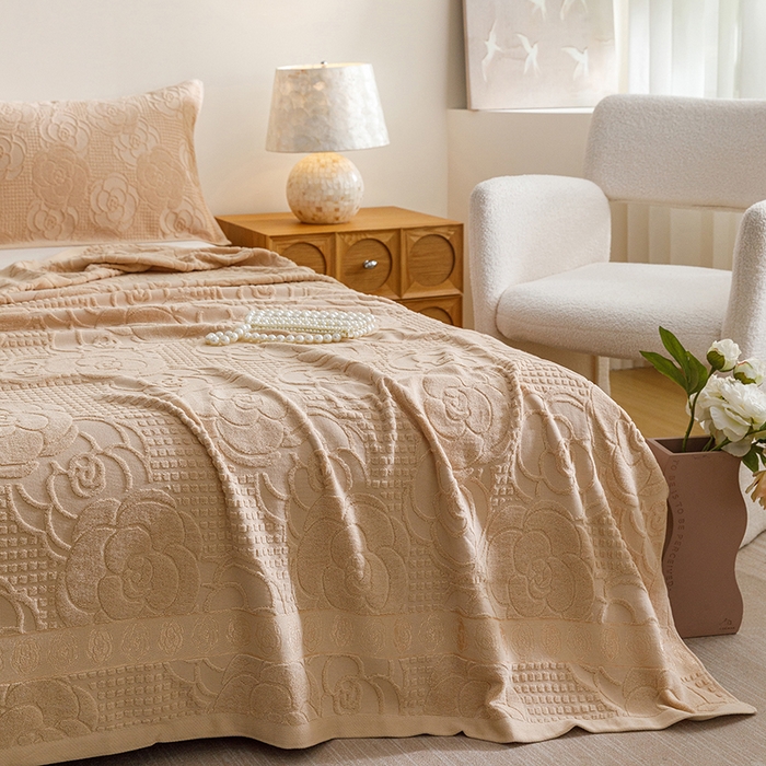 91家纺网 家纺一手货源 找家纺 悦然毛巾被 2026春夏新款全棉老式毛巾被夏凉被夏被 山茶旧梦咖啡