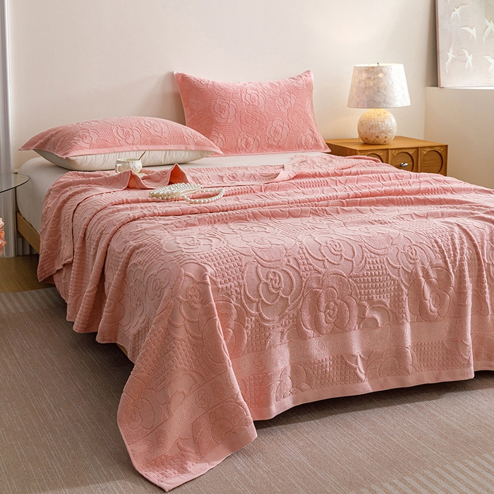 91家纺网 家纺一手货源 找家纺 悦然毛巾被 2026春夏新款全棉老式毛巾被夏凉被夏被 山茶旧梦豆纱