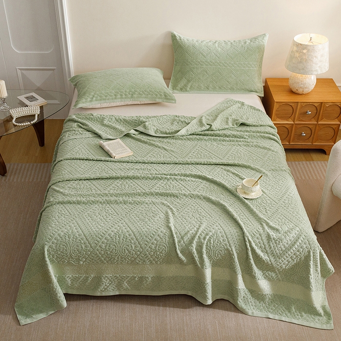 91家纺网 家纺一手货源 找家纺 悦然毛巾被 2026春夏新款全棉老式毛巾被夏凉被夏被 菱纹灰青