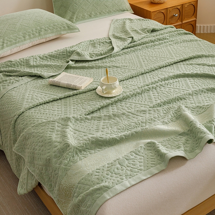 91家纺网 家纺一手货源 找家纺 悦然毛巾被 2026春夏新款全棉老式毛巾被夏凉被夏被 菱纹灰青