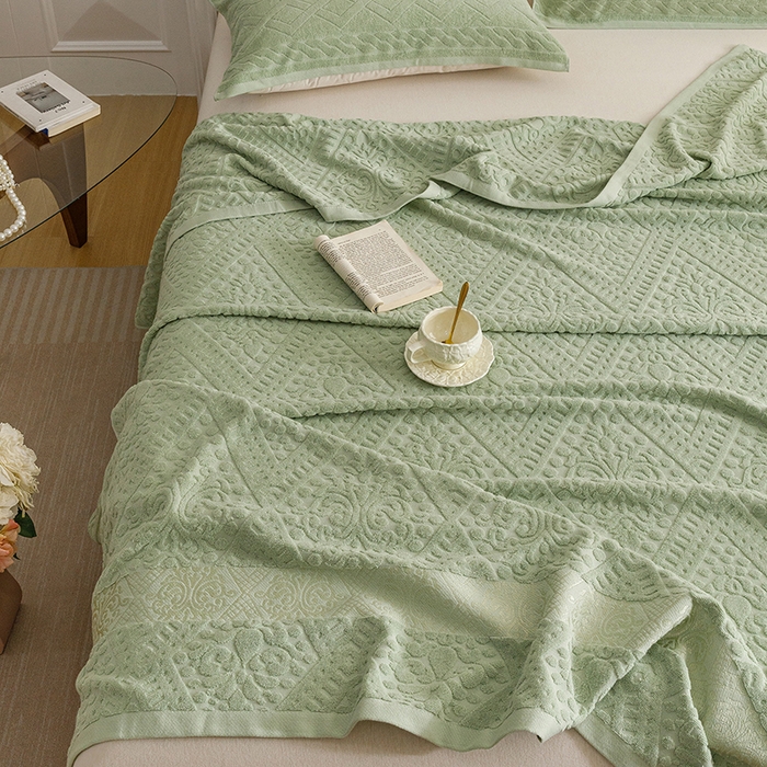 91家纺网 家纺一手货源 找家纺 悦然毛巾被 2026春夏新款全棉老式毛巾被夏凉被夏被 菱纹灰青