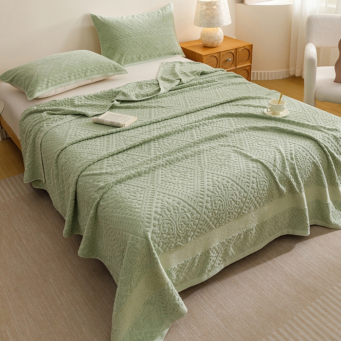 91家纺网 家纺一手货源 找家纺 悦然毛巾被 2026春夏新款全棉老式毛巾被夏凉被夏被 菱纹灰青