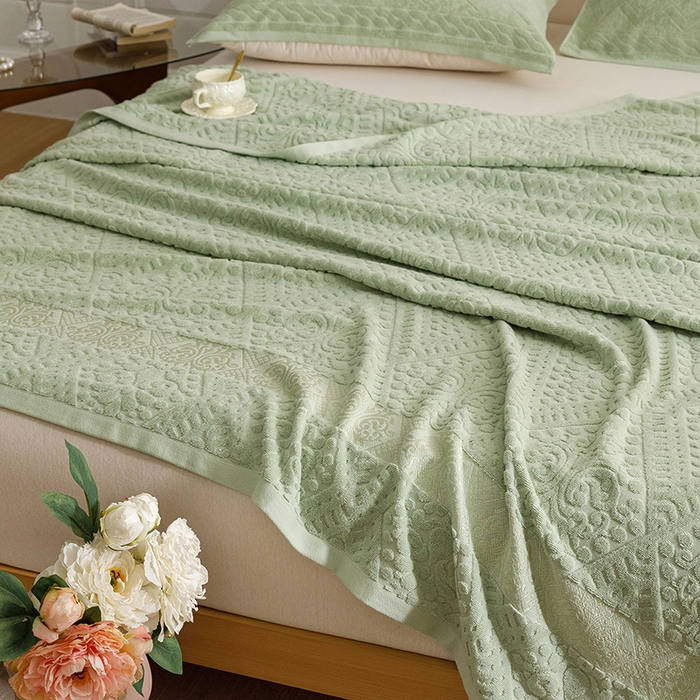 91家纺网 家纺一手货源 找家纺 悦然毛巾被 2026春夏新款全棉老式毛巾被夏凉被夏被 菱纹灰青