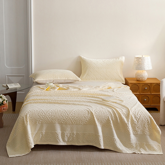 91家纺网 家纺一手货源 找家纺 悦然毛巾被 2026春夏新款全棉老式毛巾被夏凉被夏被 菱纹米白