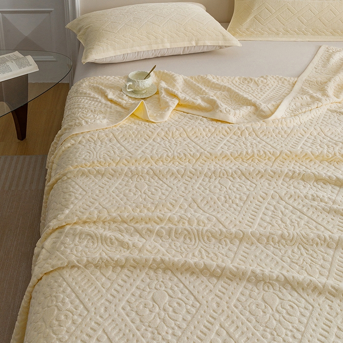 91家纺网 家纺一手货源 找家纺 悦然毛巾被 2026春夏新款全棉老式毛巾被夏凉被夏被 菱纹米白