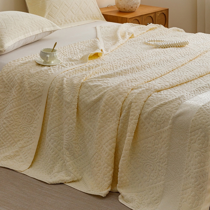 91家纺网 家纺一手货源 找家纺 悦然毛巾被 2026春夏新款全棉老式毛巾被夏凉被夏被 菱纹米白