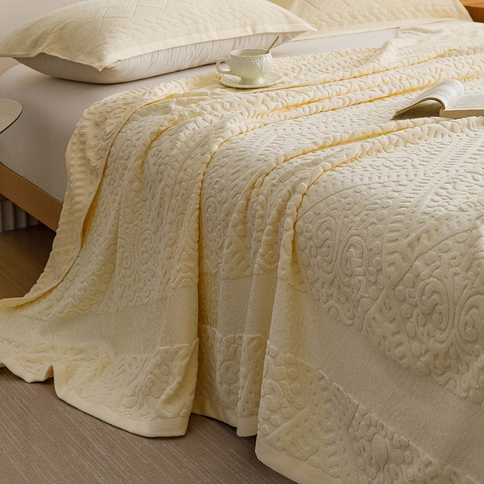 91家纺网 家纺一手货源 找家纺 悦然毛巾被 2026春夏新款全棉老式毛巾被夏凉被夏被 菱纹米白