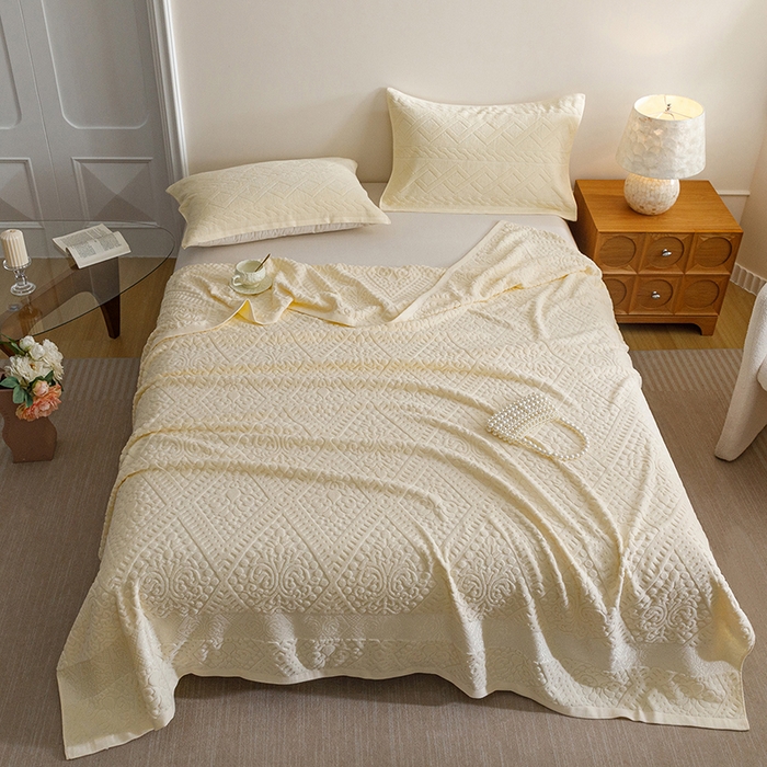 91家纺网 家纺一手货源 找家纺 悦然毛巾被 2026春夏新款全棉老式毛巾被夏凉被夏被 菱纹米白