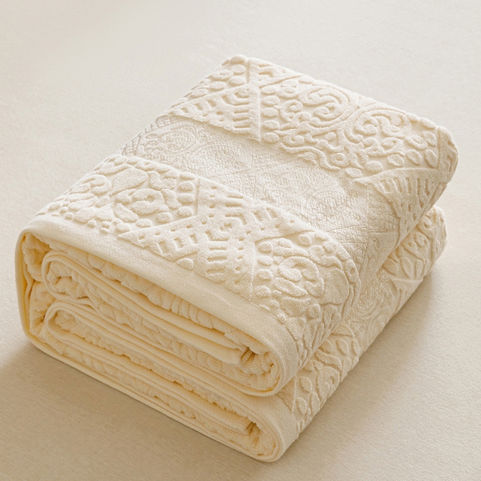 91家纺网 家纺一手货源 找家纺 悦然毛巾被 2026春夏新款全棉老式毛巾被夏凉被夏被 菱纹米白
