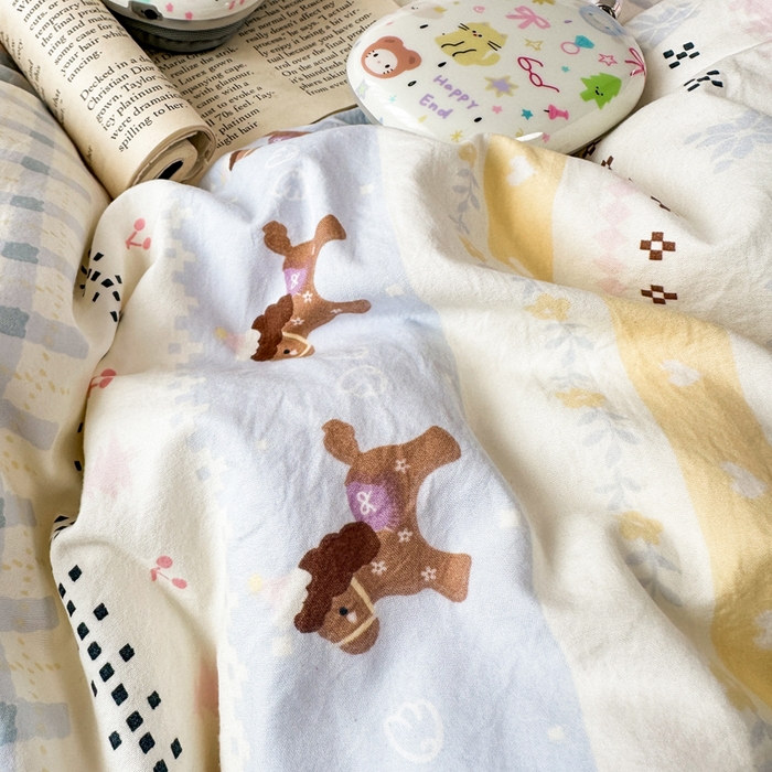 91家纺网 家纺一手货源 找家纺 一比一家纺 2026新款A类仿棉古法水洗棉法式全棉花边四件套 彩虹小马