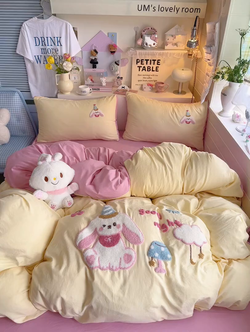 91家纺网 家纺一手货源 找家纺 （总）优卡迪家纺馆 2026新款A类亲肤水洗棉毛巾绣系列四件套下载文件包含买家秀