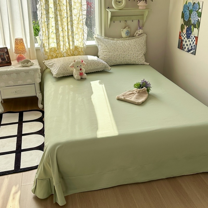 91家纺网 家纺一手货源 找家纺 一比一家纺 2026新款A类仿棉古法水洗棉法式全棉花边四件套 春日絮语