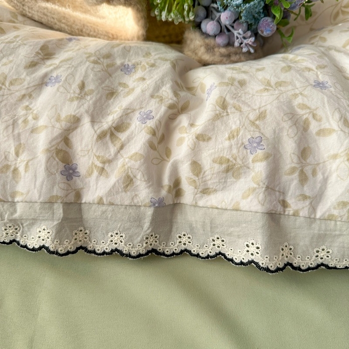 91家纺网 家纺一手货源 找家纺 一比一家纺 2026新款A类仿棉古法水洗棉法式全棉花边四件套 春日絮语