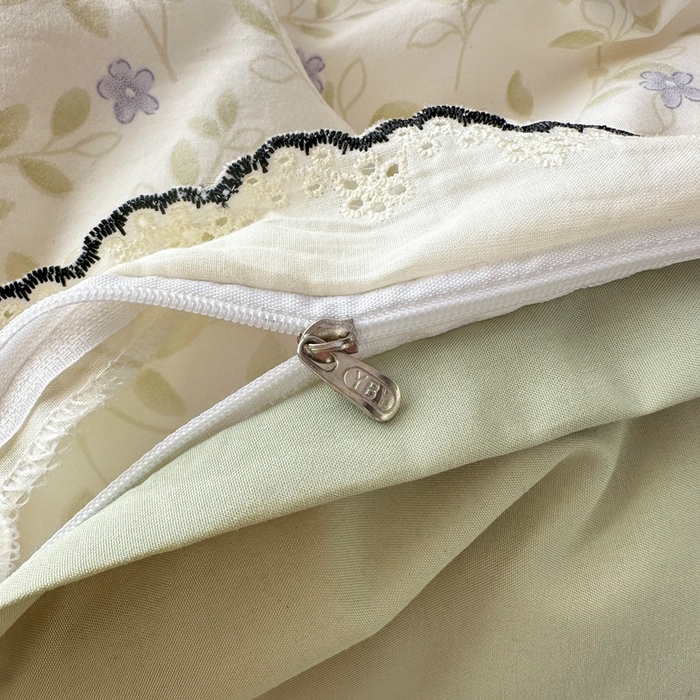 91家纺网 家纺一手货源 找家纺 一比一家纺 2026新款A类仿棉古法水洗棉法式全棉花边四件套 春日絮语