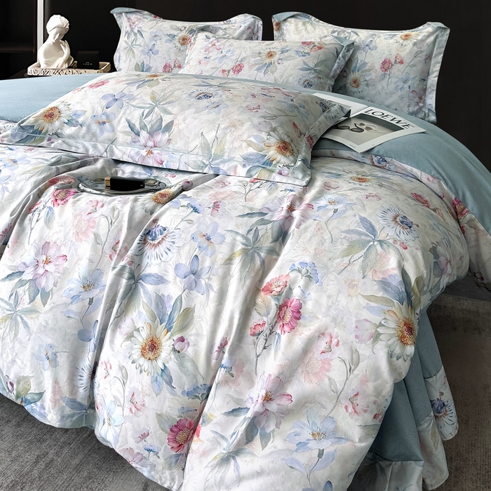 91家纺网 家纺一手货源 找家纺 朵希曼 2026新款全棉生态磨毛数码印花系列四件套 小苍兰