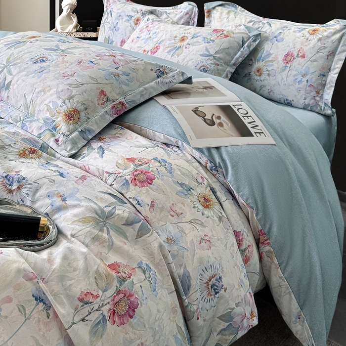 91家纺网 家纺一手货源 找家纺 朵希曼 2026新款全棉生态磨毛数码印花系列四件套 小苍兰