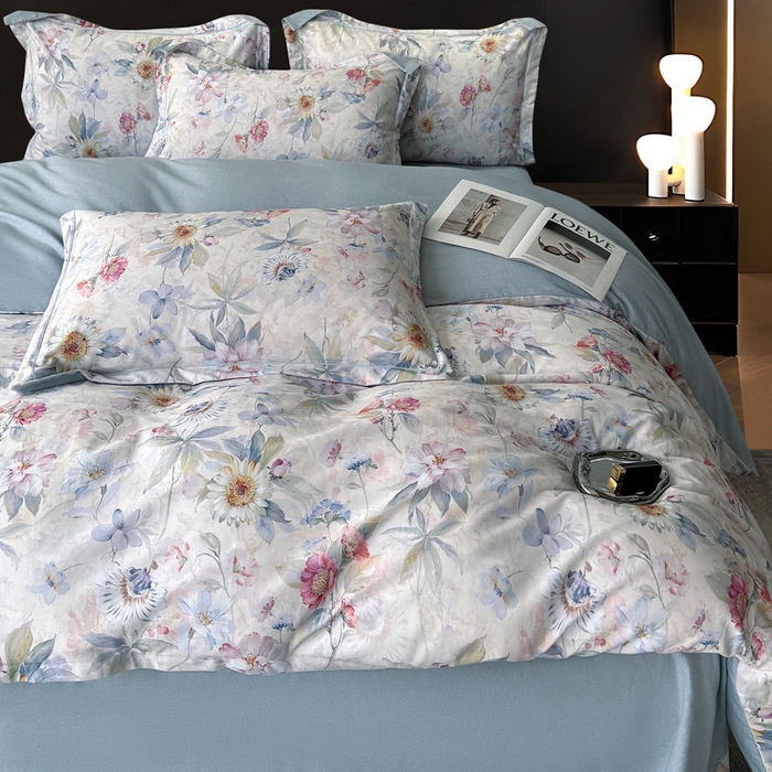 91家纺网 家纺一手货源 找家纺 朵希曼 2026新款全棉生态磨毛数码印花系列四件套 小苍兰