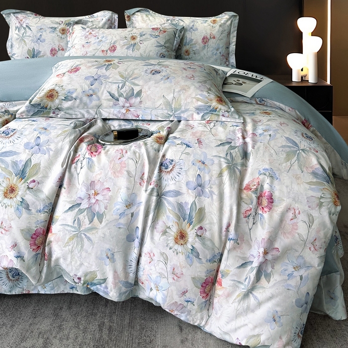 91家纺网 家纺一手货源 找家纺 朵希曼 2026新款全棉生态磨毛数码印花系列四件套 小苍兰