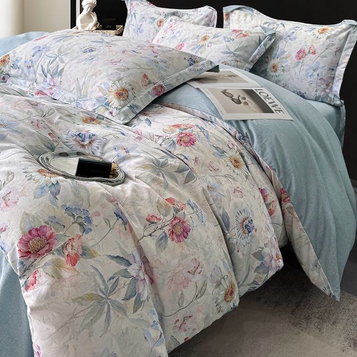 91家纺网 家纺一手货源 找家纺 朵希曼 2026新款全棉生态磨毛数码印花系列四件套 小苍兰