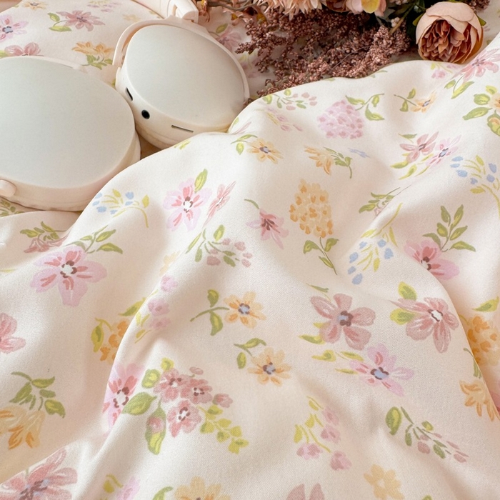 91家纺网 家纺一手货源 找家纺 一比一家纺 2026新款A类仿棉古法水洗棉法式全棉花边四件套 粉漾