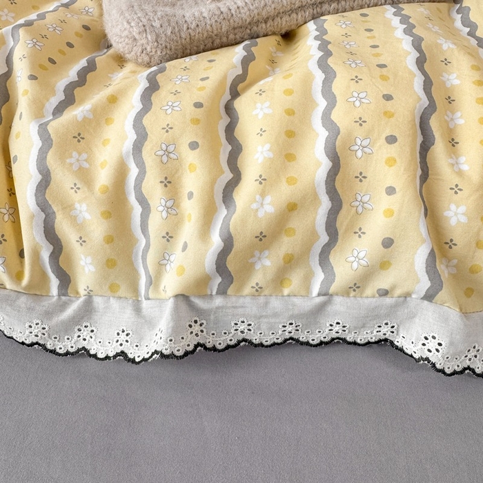 91家纺网 家纺一手货源 找家纺 一比一家纺 2026新款A类仿棉古法水洗棉法式全棉花边四件套 海盐奶酪