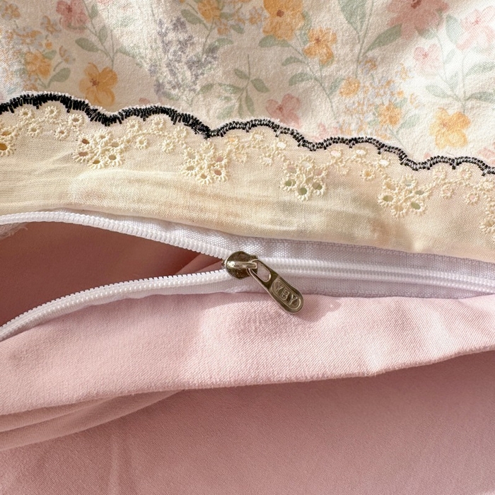 91家纺网 家纺一手货源 找家纺 一比一家纺 2026新款A类仿棉古法水洗棉法式全棉花边四件套 花千朵