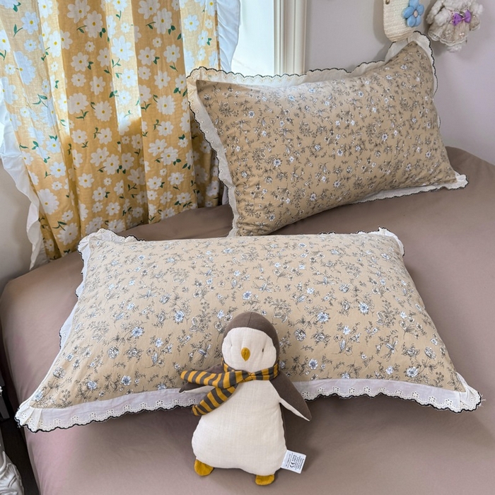 91家纺网 家纺一手货源 找家纺 一比一家纺 2026新款A类仿棉古法水洗棉法式全棉花边四件套 美式