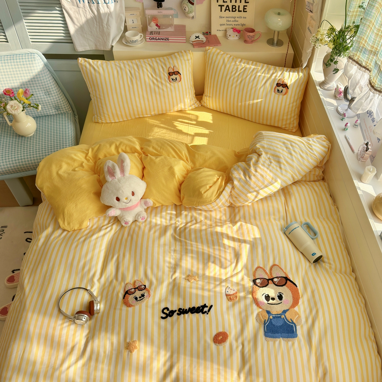 91家纺网 家纺一手货源 找家纺 优卡迪家纺馆 2026新款A类亲肤水洗棉毛巾绣系列四件套下载文件包含买家秀 布丁小熊-嫩黄