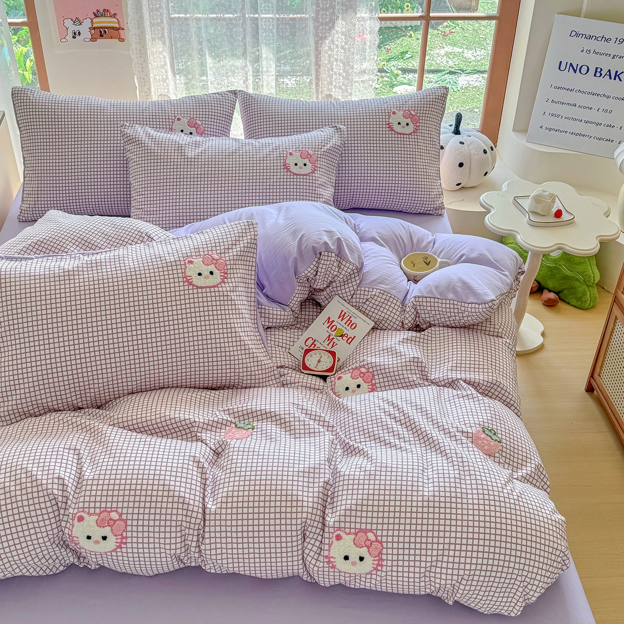 91家纺网 家纺一手货源 找家纺 优卡迪家纺馆 2026新款A类亲肤水洗棉毛巾绣系列四件套下载文件包含买家秀 草莓KT-布丁紫