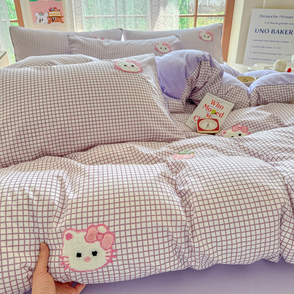 91家纺网 家纺一手货源 找家纺 优卡迪家纺馆 2026新款A类亲肤水洗棉毛巾绣系列四件套下载文件包含买家秀 草莓KT-布丁紫